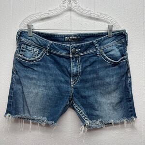Silver Jeans Dark Wash Cut Off Denim Beaded Shorts Women's Size 36